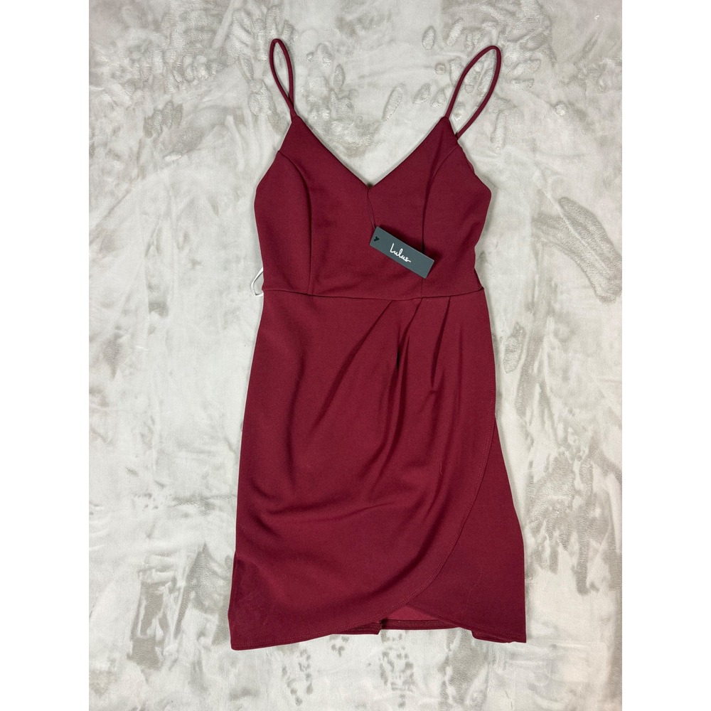 Lulus Burgundy Wrap Mini Dress V-Neck Spaghetti Strap Cocktail Party Size Medium